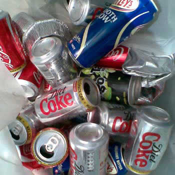 Photograph of recycled cans collected at the Crediton Food Festival, 2010