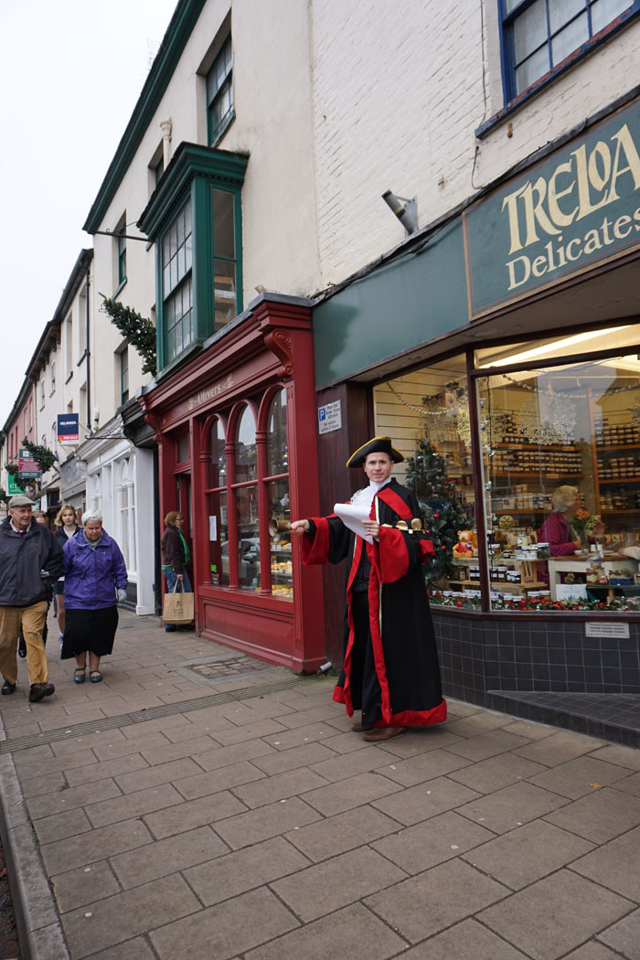Photograph of Kevin Payne, the Town Crier on Crediton High Street