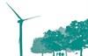 Silhouette of a wind-turbine near a copse