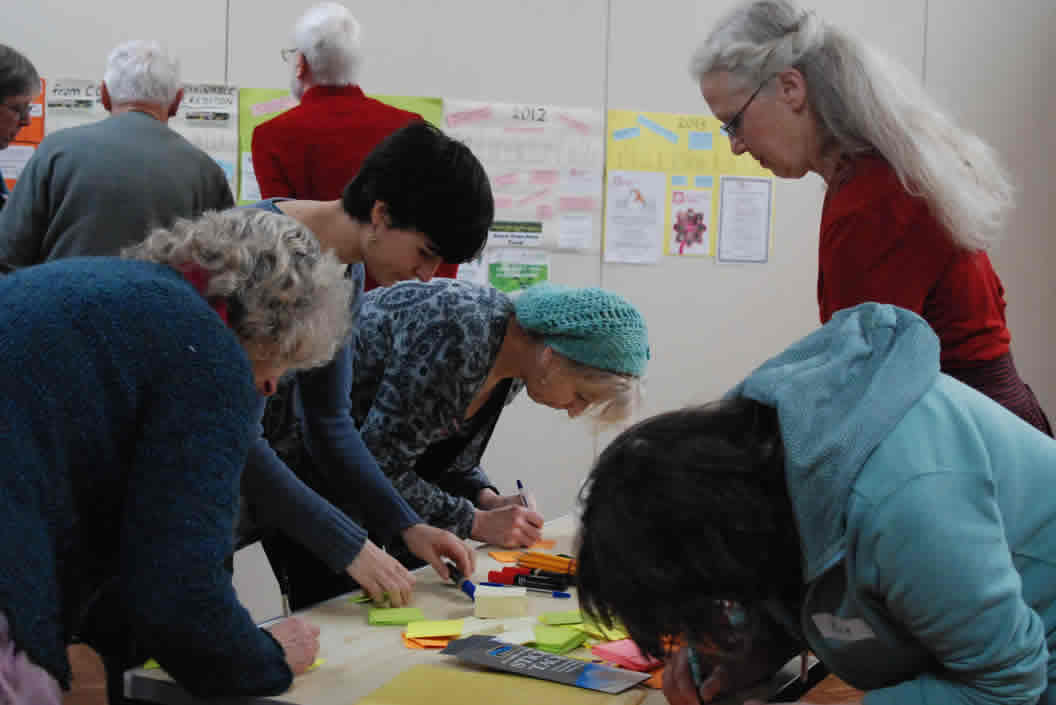 Attendees hard at work writing post-it notes