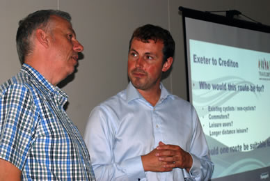 Photograph of John Downes talking to Zsolt Schuller